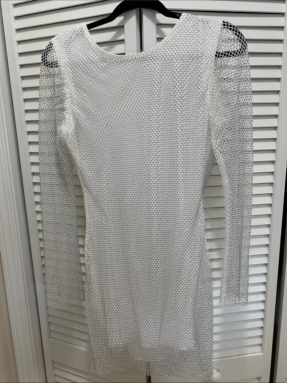 12th Tribe White Sheer Mesh Long-Sleeve Mini Dress